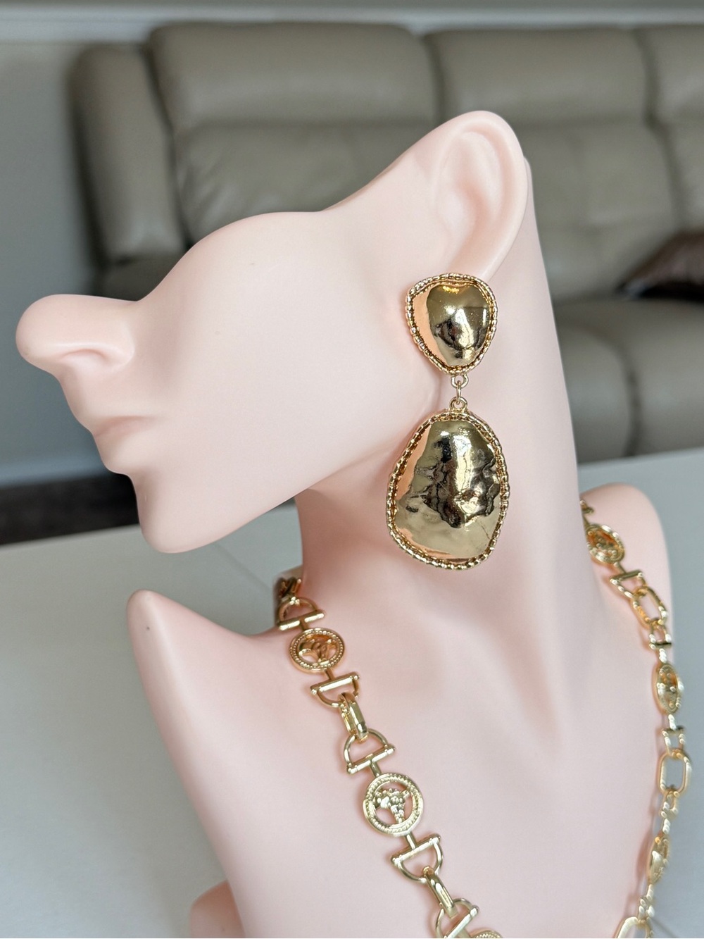 Gold-Tone Hammered Drop Earrings